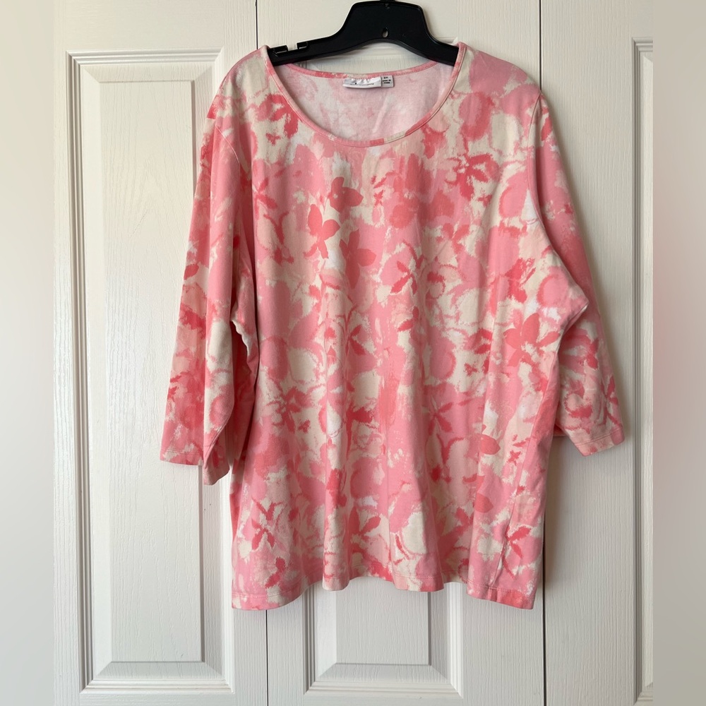Denim & Co. Flower Print Top Shirt 3/4 Sleeve Casual Blouse Size 2X